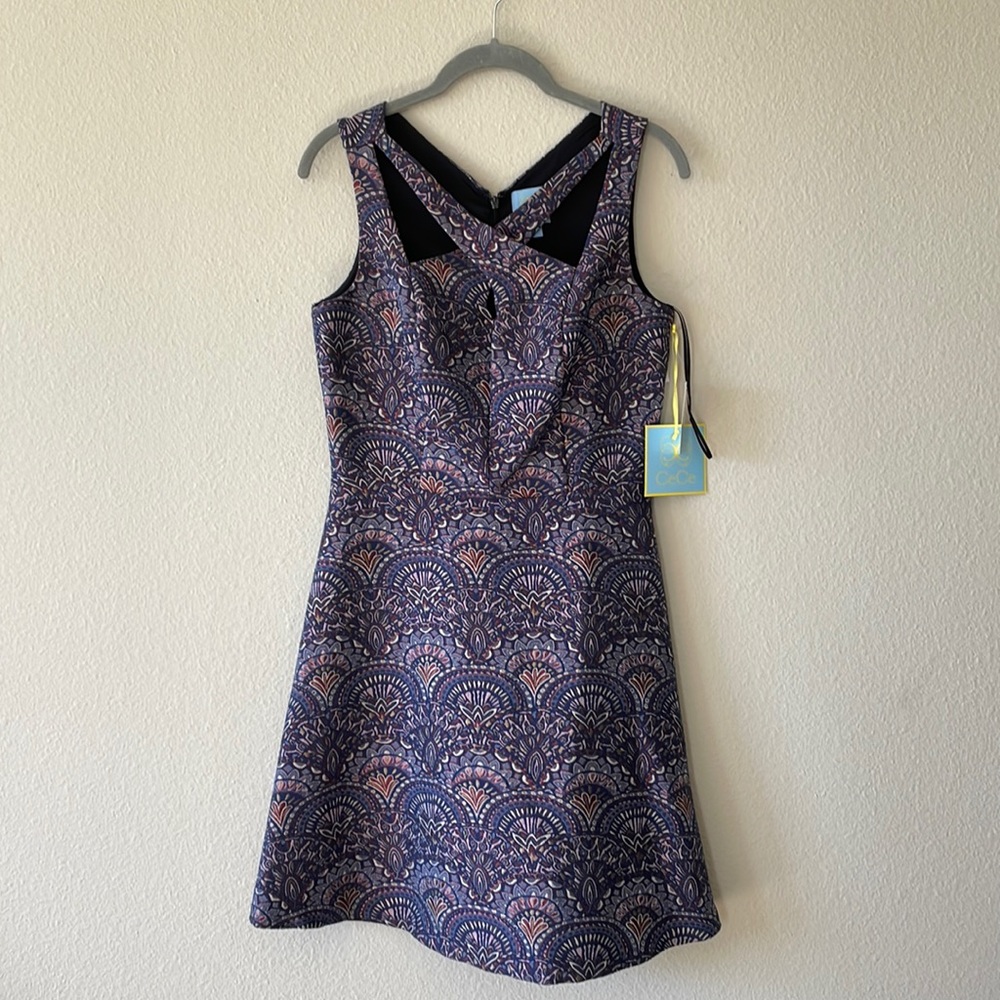 CeCe Purple Jaquard ALine Mini Dress. Size 2